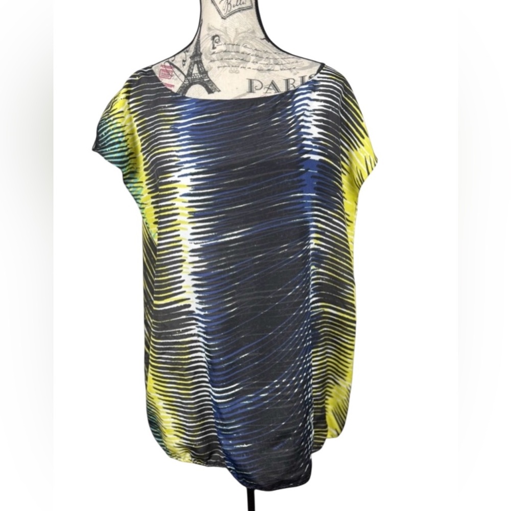 LOFT Chic Abstract Print Vibrant Black and Yellow Blouse Size Large